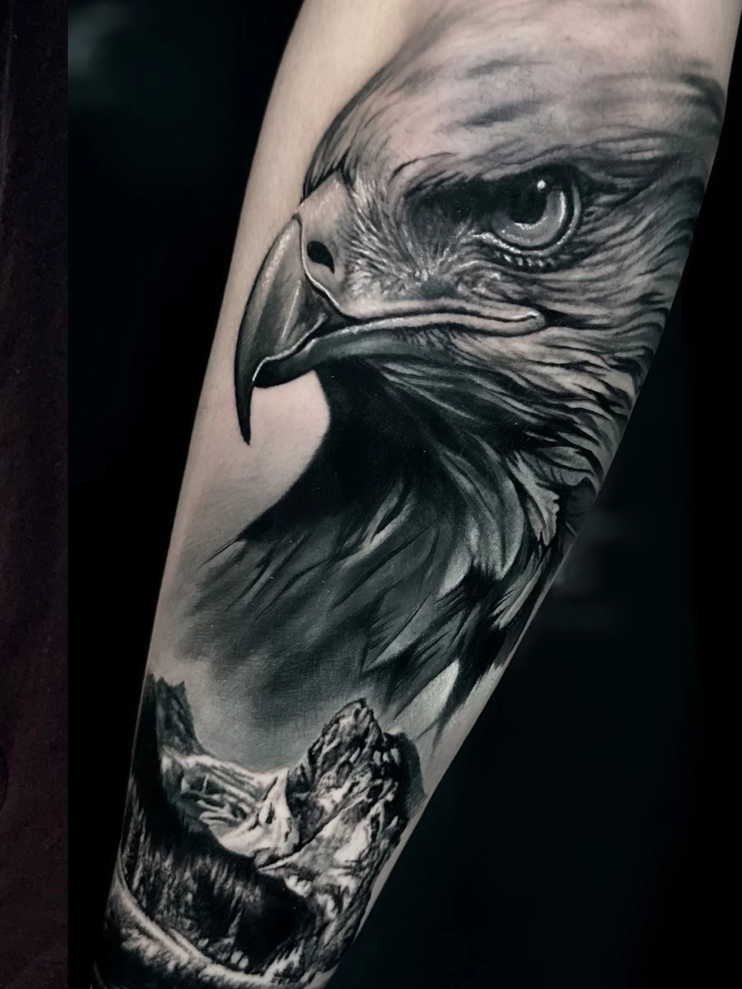 Realistic black and grey eagle tattoo