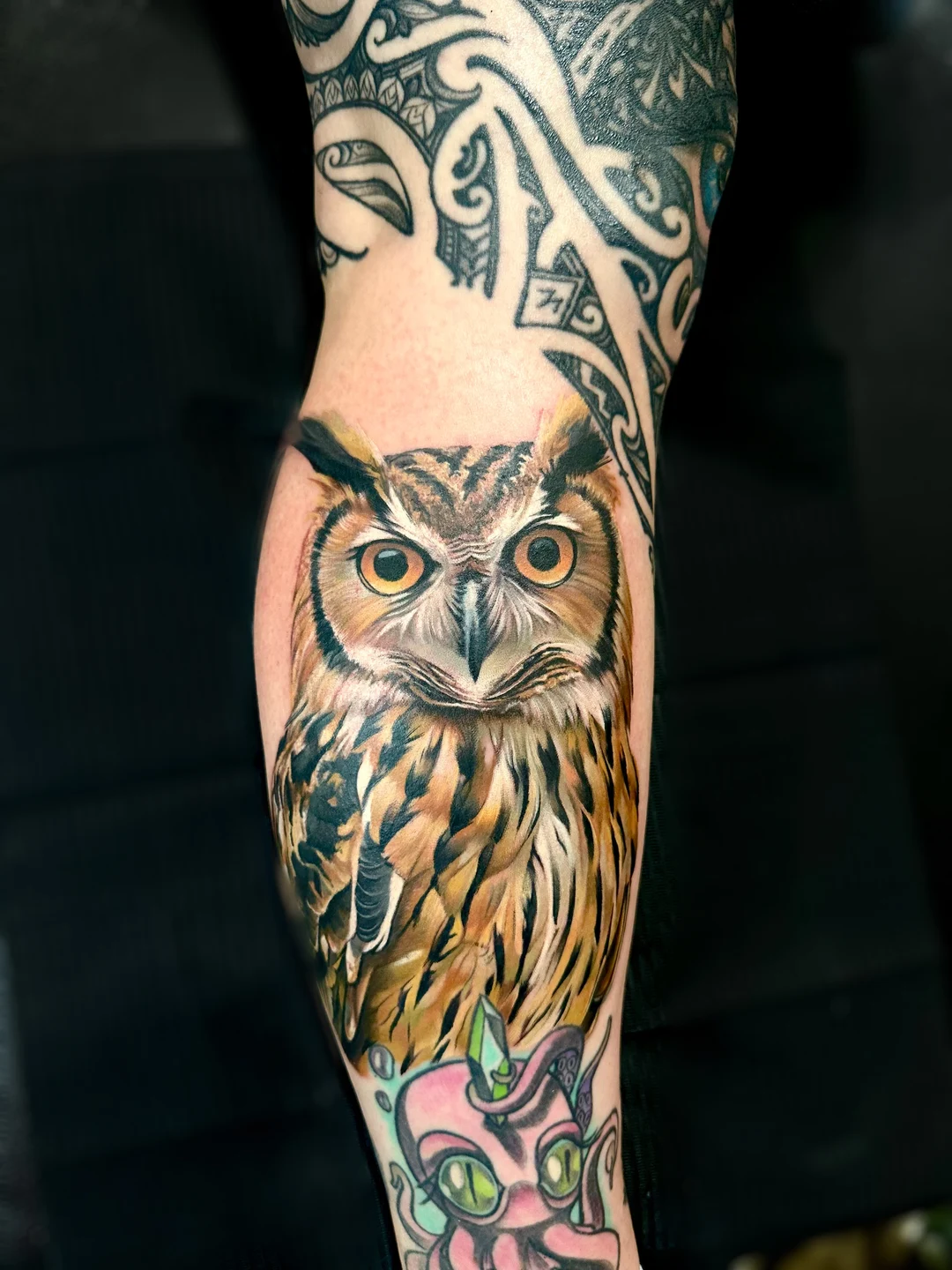 Color realism owl tattoo