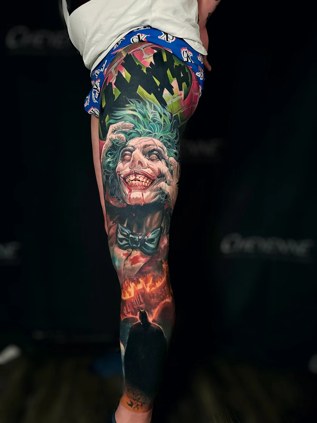 Color realism leg sleeve tattoo
