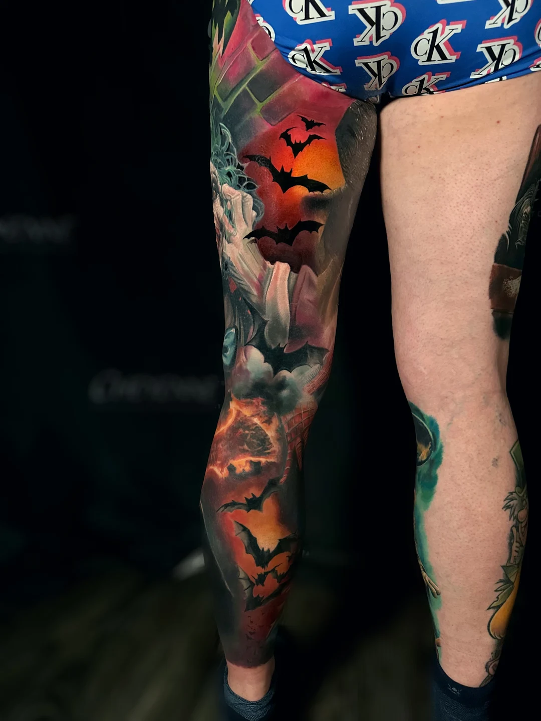 Color realism leg sleeve tattoo
