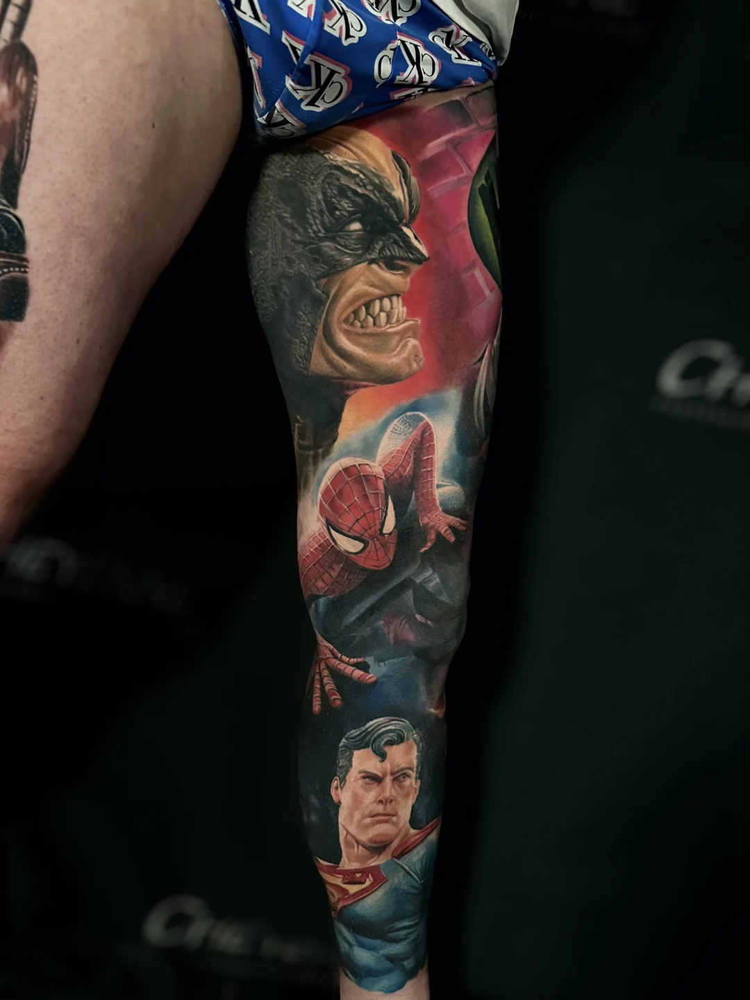 Color realism leg sleeve tattoo